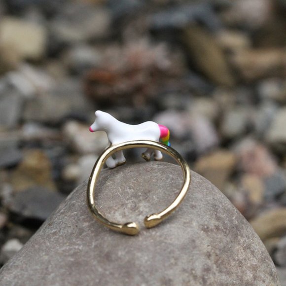 3/$25 🏷️  Sterling Silver Horse Animal Ring Adjustable Unicorn Enamel Ring Her - Picture 4 of 9
